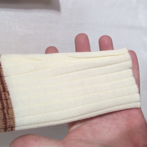 Vintage Mancraft Knits White Brown Striped Ribbed Turtleneck Sweater Size Small - Picture 4 of 4